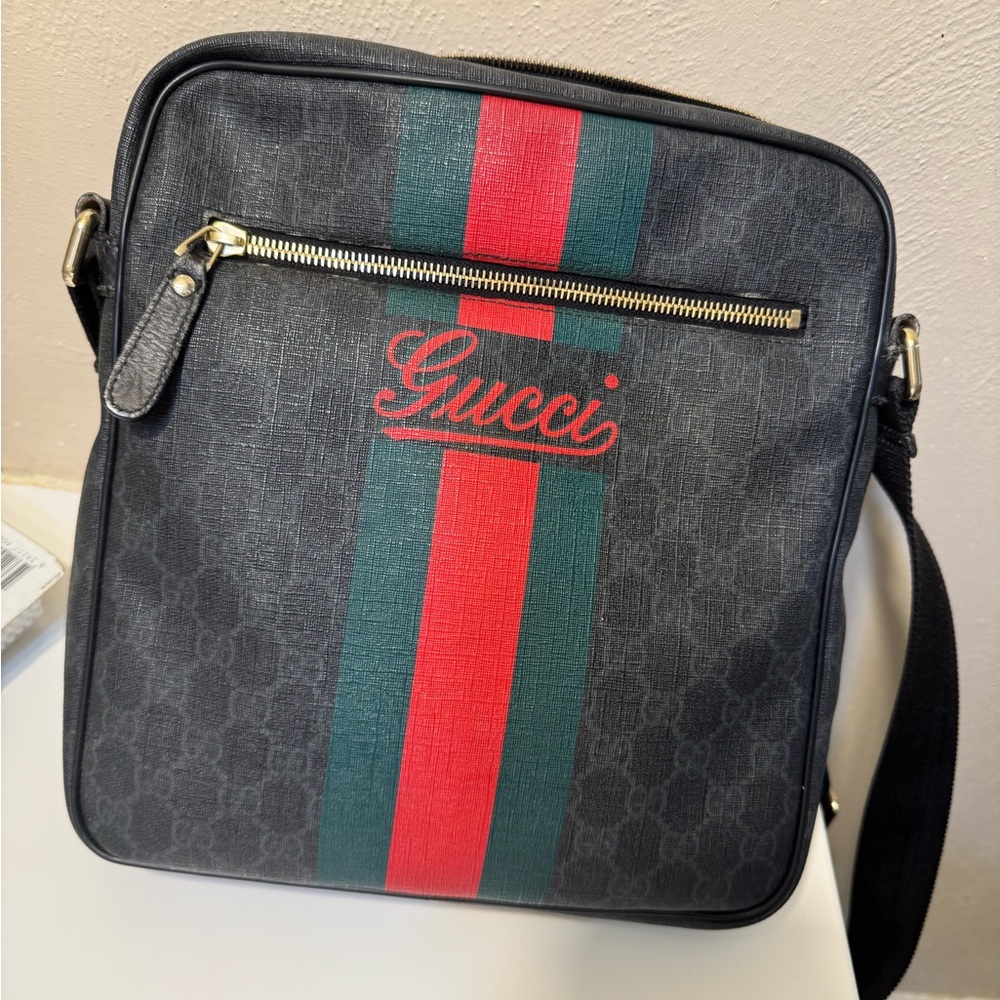 Gucci Black and Red Messenger Bag with Signature Design